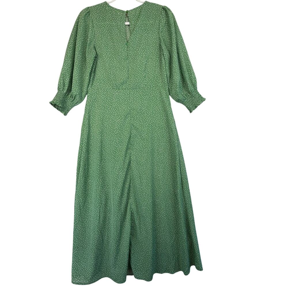 Brass & Roe Boho Midi Dress Womens Size S Green Ditsy Floral Puff Sleeve Cottage - Picture 2 of 5